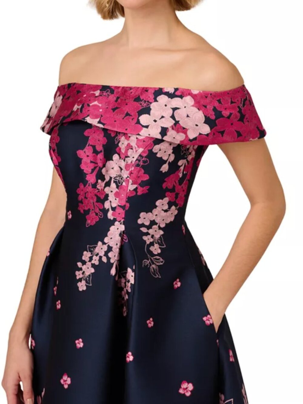 Adrianna Papell Floral Off-the-shoulder Dress, Size 10 - Picture 3 of 15